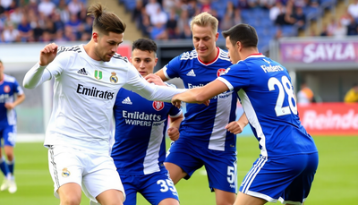 Real Madrid and WSG Tirol players battling on the pitch