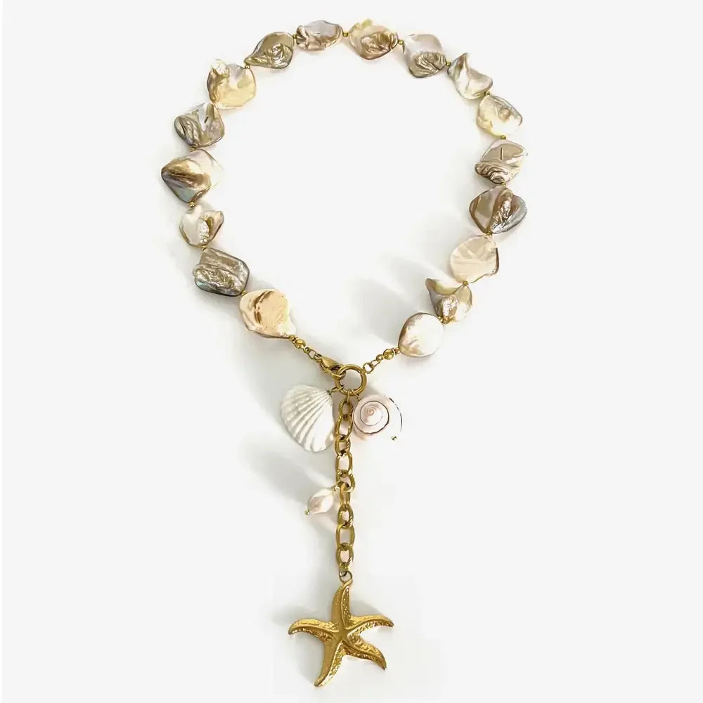 18K Gold-Plated Ocean Theme Necklace with Starfish Pendant