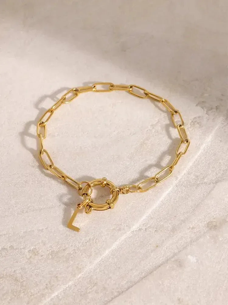 18K Gold - Plated Stainless Steel Letter L Bracelet - Update AvenueBraceletsTrendsi10050003822160310050003822160318K Gold - Plated Stainless Steel Letter L BraceletGold