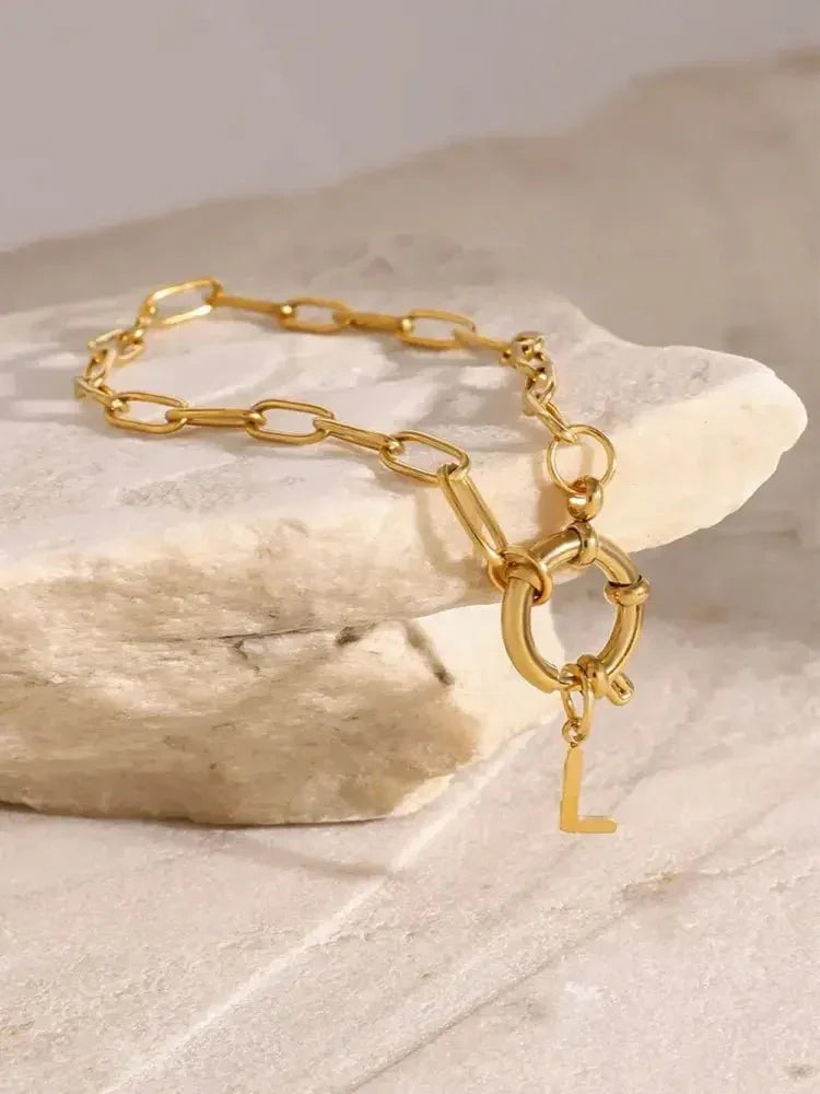 18K Gold - Plated Stainless Steel Letter L Bracelet - Update AvenueBraceletsTrendsi10050003822160310050003822160318K Gold - Plated Stainless Steel Letter L BraceletGold