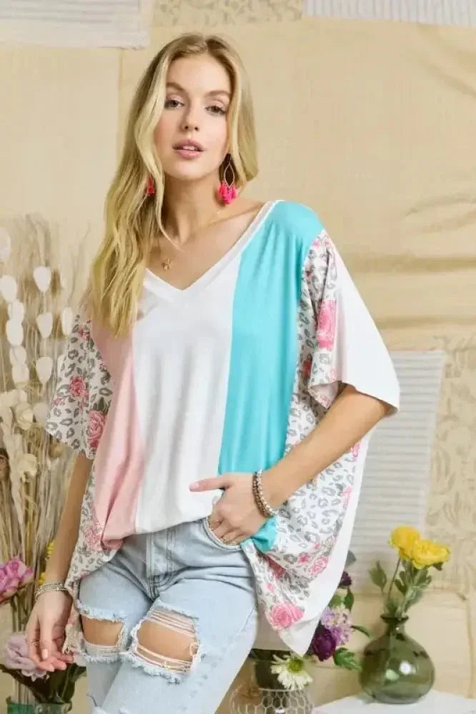 ADORA Colorblock Casual Knit Tunic Top - Update AvenueT-ShirtsTrendsi1001006811813011001006811813010d7c58b8b7024099a88a4b9976ddc70e - Max - OriginPINK LEOPARD