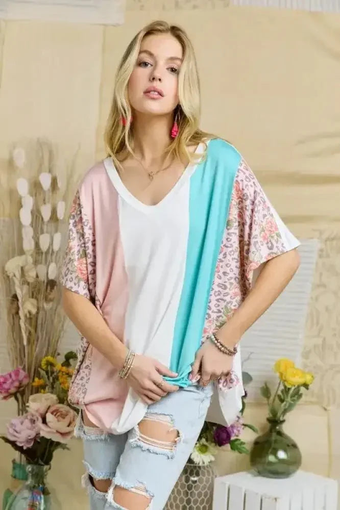 ADORA Colorblock Casual Knit Tunic Top - Update AvenueT-ShirtsTrendsi1001006811813011001006811813012b58ad33ed044f82b63e1ceee813f583 - Max - OriginPINK LEOPARD