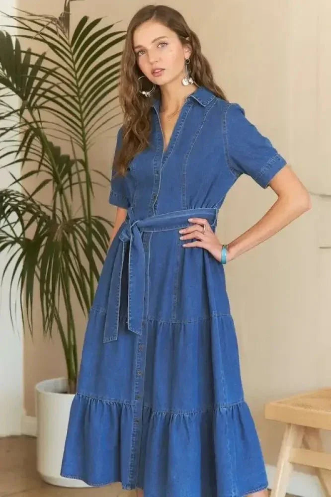 ADORA Tiered Button Down Tie Waist Short Sleeve Denim Dress - Update AvenueDenim Dresses & SkirtsTrendsi100100360951134100100360951134d2fef5ed - dd02 - 4b8a - bd7b - 099de69c9c57 - MaxDark