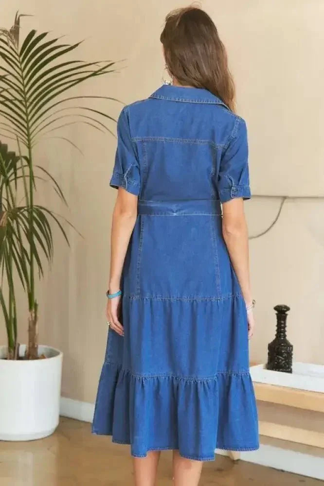 ADORA Tiered Button Down Tie Waist Short Sleeve Denim Dress - Update AvenueDenim Dresses & SkirtsTrendsi1001003609511341001003609511346dc1d4c1 - 98d8 - 453f - 9a3c - 1de67108e11b - MaxDark