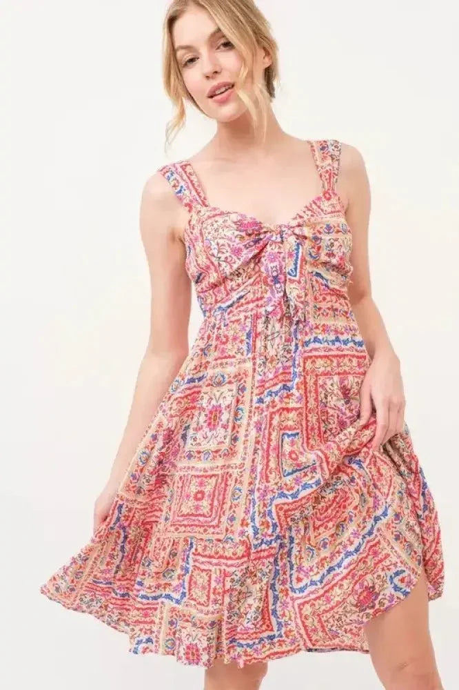 And The Why Tied Front Smocked Back Tiered Boho Printed Dress - Update AvenueEffortless Elegance: DressesTrendsi10010081408184510010081408184536a745191f4f471dbe90381883767367 - Max - OriginRed Multi