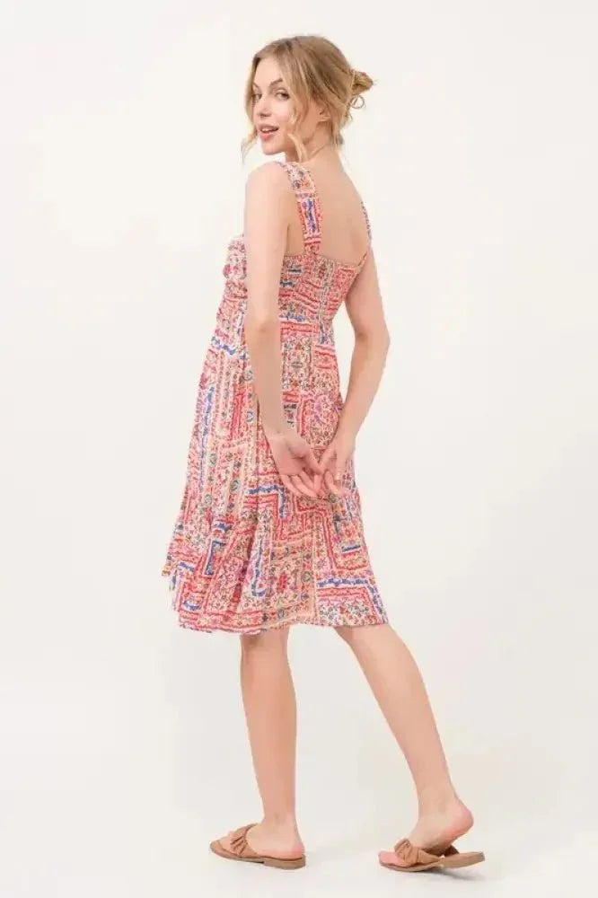 And The Why Tied Front Smocked Back Tiered Boho Printed Dress - Update AvenueEffortless Elegance: DressesTrendsi100100814081845100100814081845191b880e80534a1498621a3b3e05228c - Max - OriginRed Multi