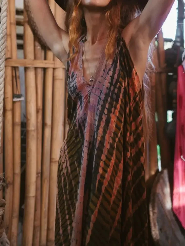 Asymmetrical Hem Printed Halter Neck Dress