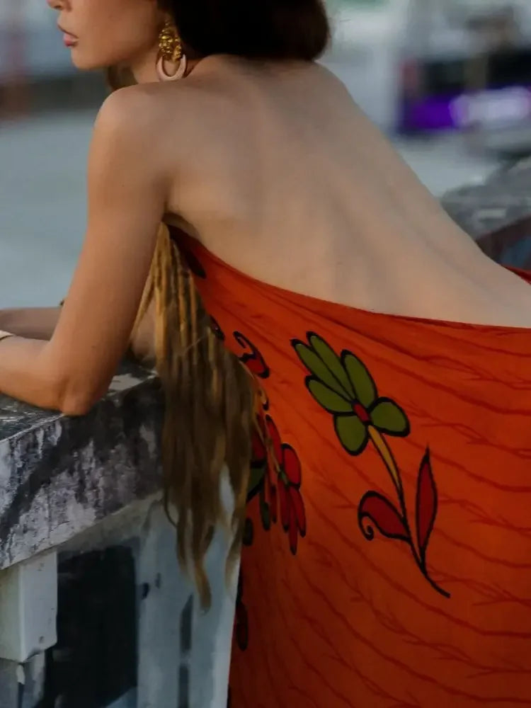 Asymmetrical Hem Printed Halter Neck Dress