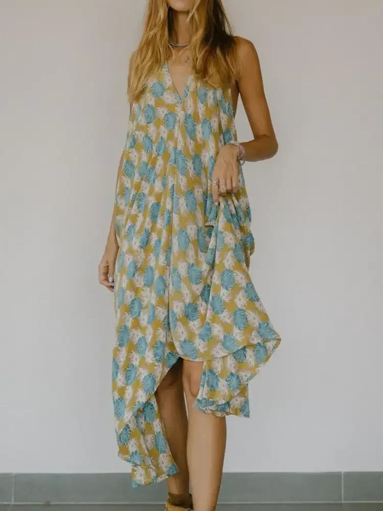 Asymmetrical Hem Printed Halter Neck Dress