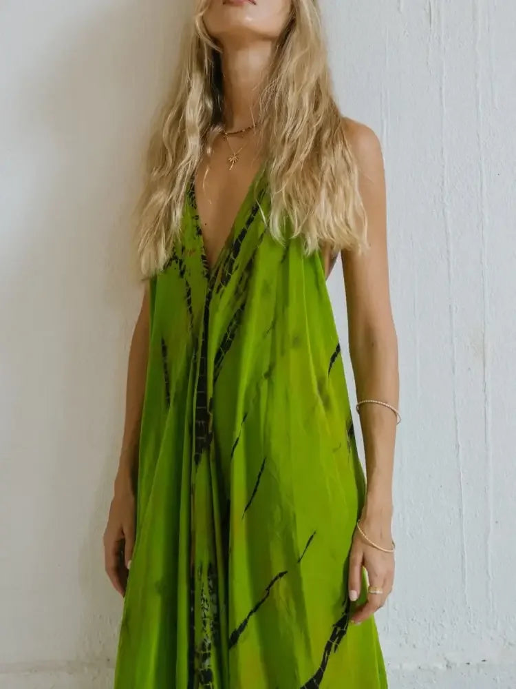 Asymmetrical Hem Printed Halter Neck Dress