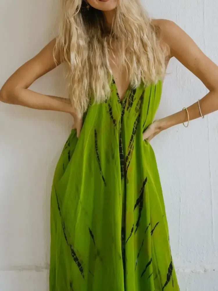 Asymmetrical Hem Printed Halter Neck Dress