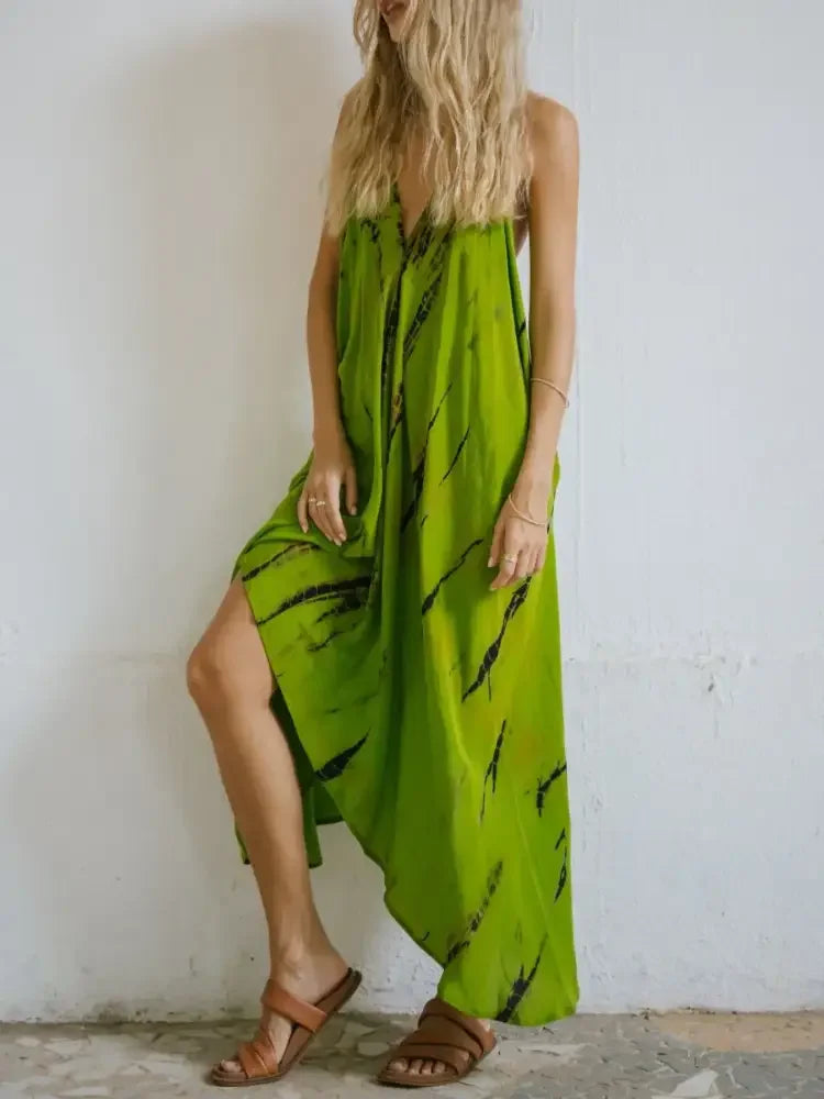 Asymmetrical Hem Printed Halter Neck Dress