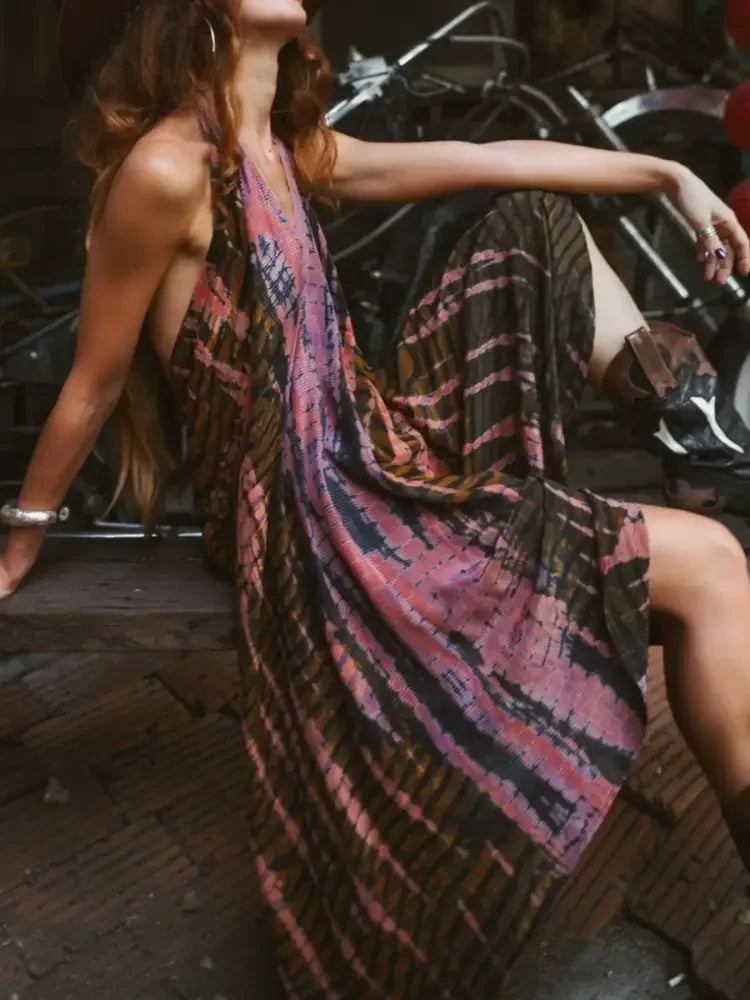 Asymmetrical Hem Printed Halter Neck Dress