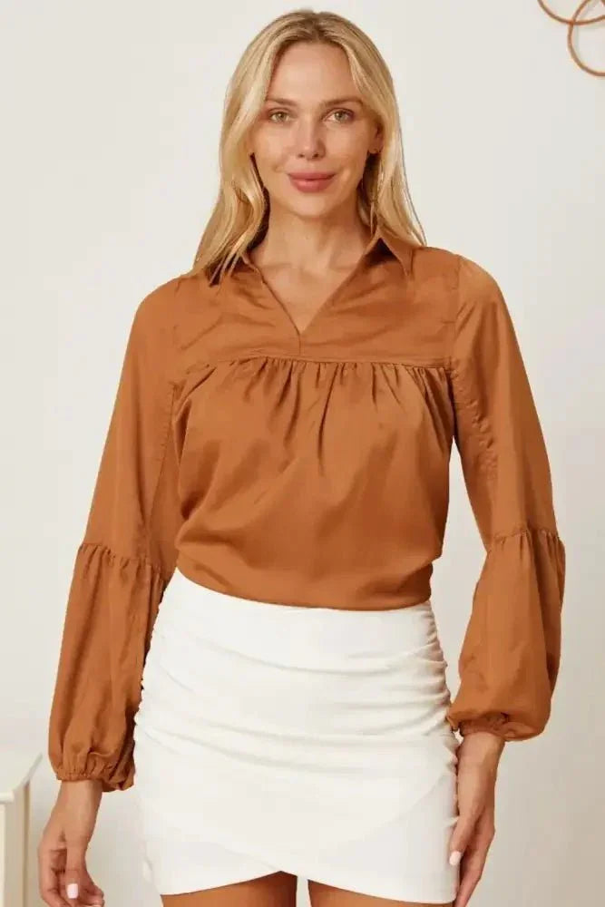 Balloon Sleeve Collared Neck Blouse - Update AvenueTrendsi1001014538904211001014538904218446d692 - 282b - 409e - 9f7e - 565530df0f44 - MaxKhaki