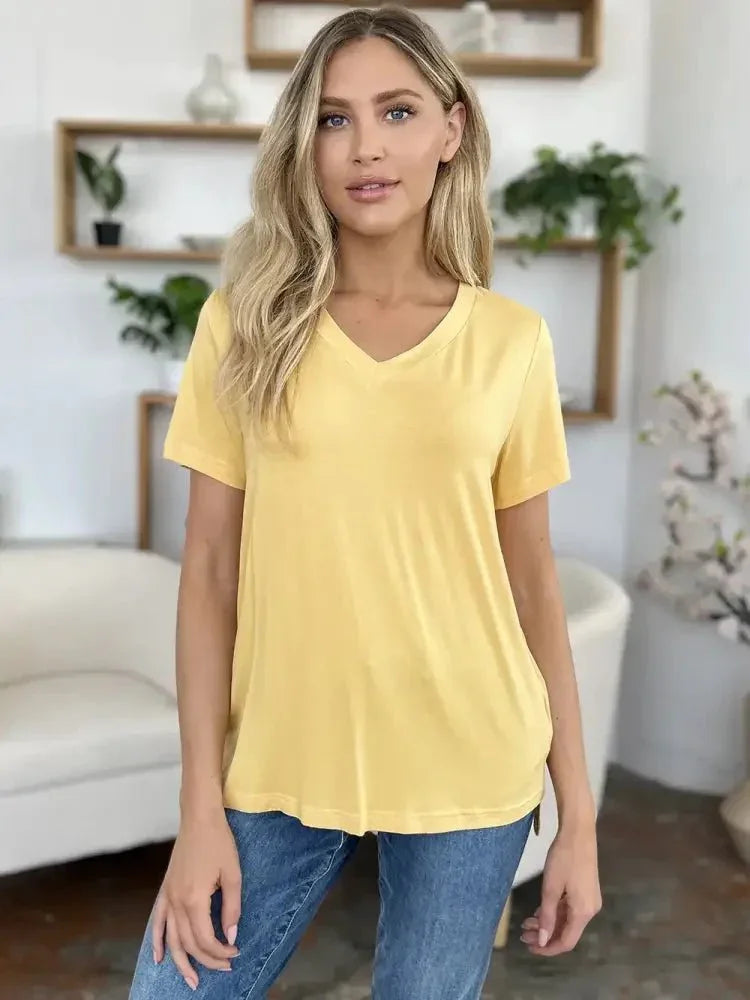 Basic Bae Bamboo Full Size V - Neck High - Low T-Shirt - Update AvenueT-ShirtsTrendsi10010025127191310010025127191332d3ee1a - 4ff1 - 412c - a018 - a953c16b477a - MaxYellow