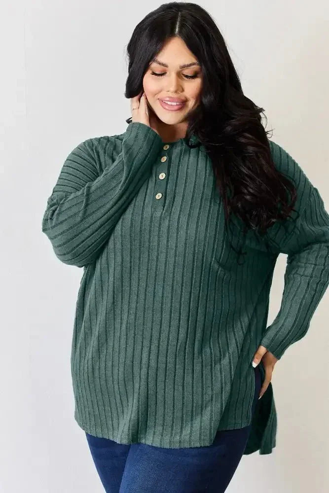Basic Bae Full Size Ribbed Half Button Long Sleeve High - Low T-Shirt - Update AvenueT-ShirtsTrendsi100101401231849100101401231849c03609f5 - b8e2 - 4639 - a98d - af3b5197bc99 - MaxArmy Green