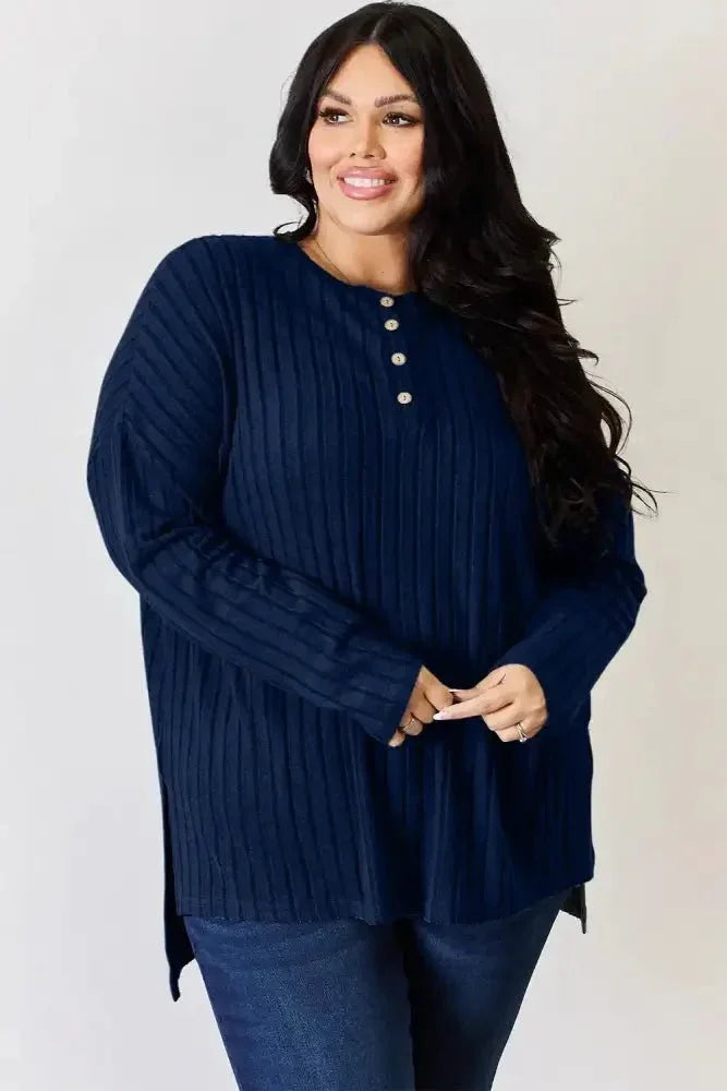Basic Bae Full Size Ribbed Half Button Long Sleeve High - Low T-Shirt - Update AvenueT-ShirtsTrendsi10010140123314110010140123314129eabb9b - 2abd - 4377 - b36a - 036a178232a5 - MaxDark Blue