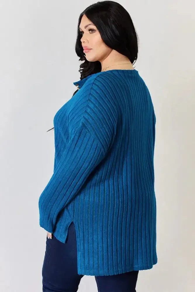 Basic Bae Full Size Ribbed Half Button Long Sleeve High - Low T-Shirt - Update AvenueT-ShirtsTrendsi100101401238847100101401238847f1754304 - ef5b - 491f - bba4 - e91b48a39300 - MaxSky Blue