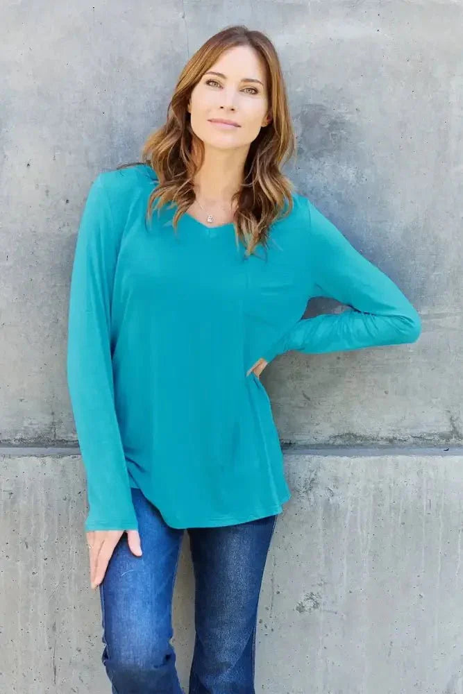 Basic Bae Full Size V - Neck Long Sleeve Top - Update AvenueT-ShirtsTrendsi100101667140950100101667140950dd873f50 - 235d - 4db6 - a83d - fded61bc80cd - MaxCerulean