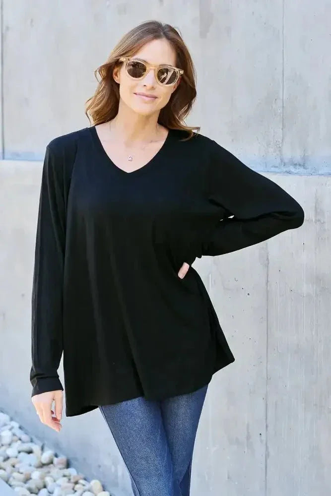 Basic Bae Full Size V - Neck Long Sleeve Top - Update AvenueT-ShirtsTrendsi1001016671411351001016671411352075bbe9 - 2de5 - 443f - afbd - 761faedda0ce - MaxBlack
