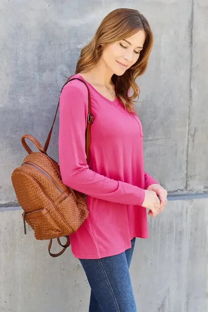 Basic Bae Full Size V - Neck Long Sleeve Top - Update AvenueT-ShirtsTrendsi100101667142020100101667142020f5ad07d0 - ca09 - 4195 - 9eb0 - 58793ea3566a - MaxHot Pink