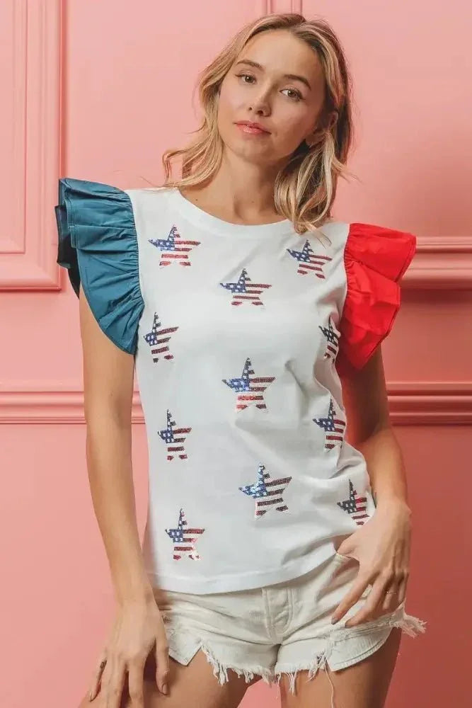 BiBi American Flag Sequin Stars Top - Update AvenueT-ShirtsTrendsi100100863771497100100863771497148aec635bde4428b191d2f519b90669 - Max - OriginOFF WHITE