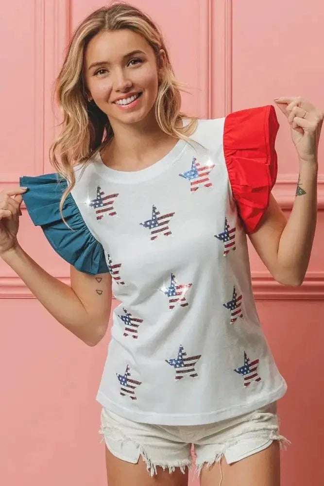 BiBi American Flag Sequin Stars Top - Update AvenueT-ShirtsTrendsi100100863771497100100863771497ee0fc7b7b3634ed2ad5b7c5331f129ac - Max - OriginOFF WHITE