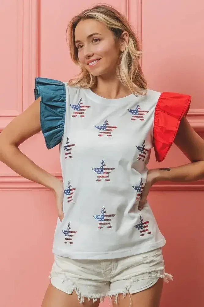BiBi American Flag Sequin Stars Top - Update AvenueT-ShirtsTrendsi100100863771497100100863771497ce98f9578b084c749a46bea4ce85bc5c - Max - OriginOFF WHITE