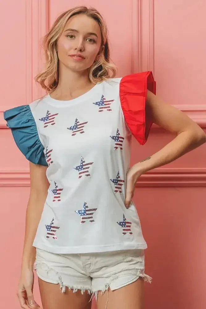 BiBi American Flag Sequin Stars Top - Update AvenueT-ShirtsTrendsi1001008637714971001008637714974faf0142947647909914b2f093d8c444 - Max - OriginOFF WHITE