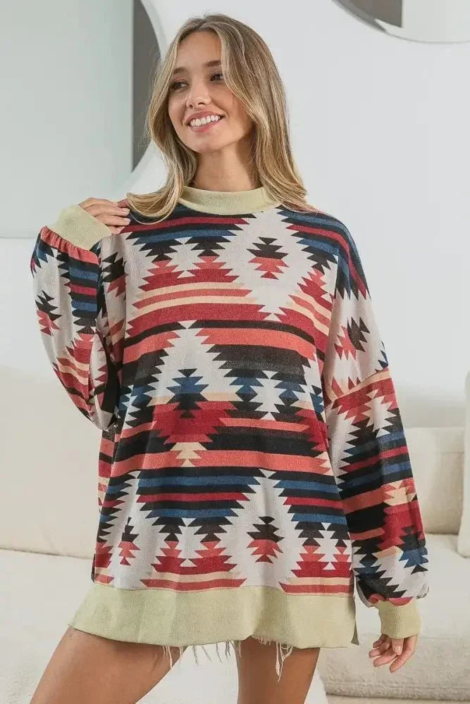 BiBi Aztec Print Mirr Mock Neck Lslv Top - Update AvenueT-ShirtsTrendsi100100655011572100100655011572da65897656bb4a498d1f391355ed5ba2 - Max - OriginRUST COMBO
