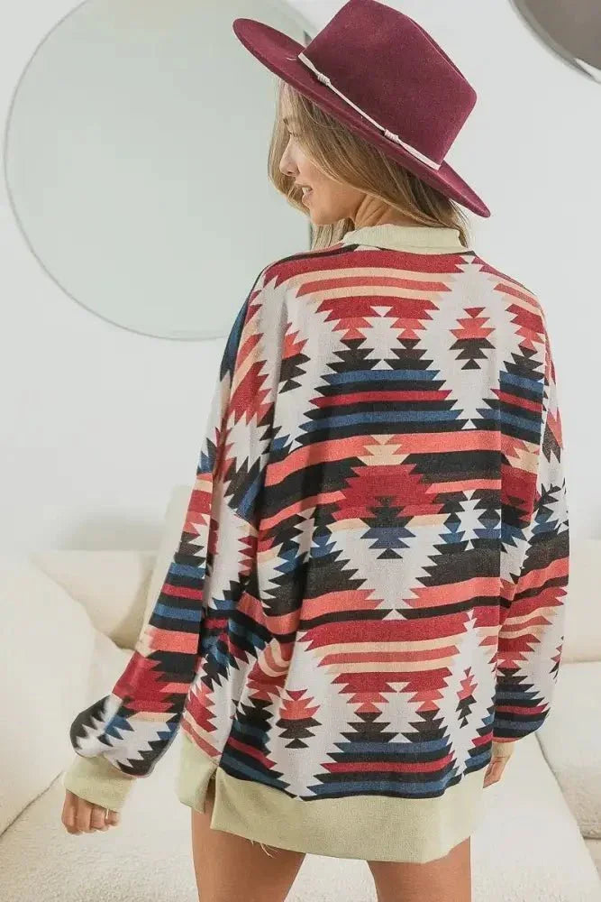 BiBi Aztec Print Mirr Mock Neck Lslv Top - Update AvenueT-ShirtsTrendsi100100655011572100100655011572653e0bdd604642bea03ea15c7aa8f781 - Max - OriginRUST COMBO