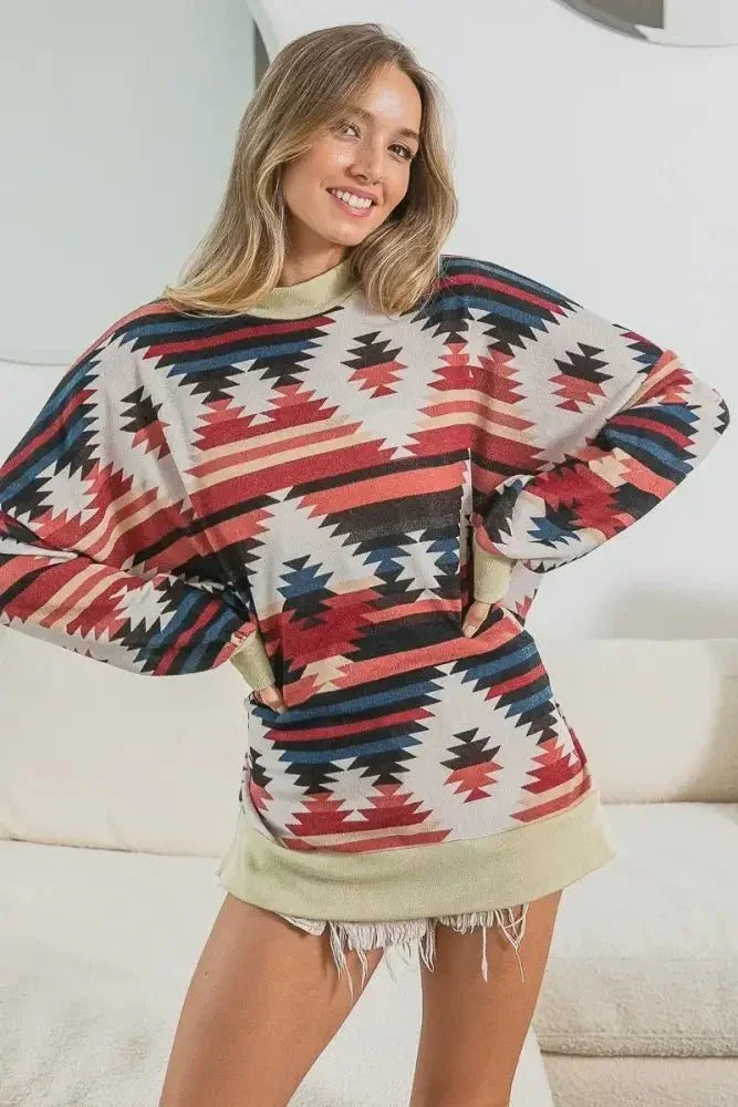 BiBi Aztec Print Mirr Mock Neck Lslv Top - Update AvenueT-ShirtsTrendsi1001006550115721001006550115728eb9d01342f649269143d5965ac3c28c - Max - OriginRUST COMBO