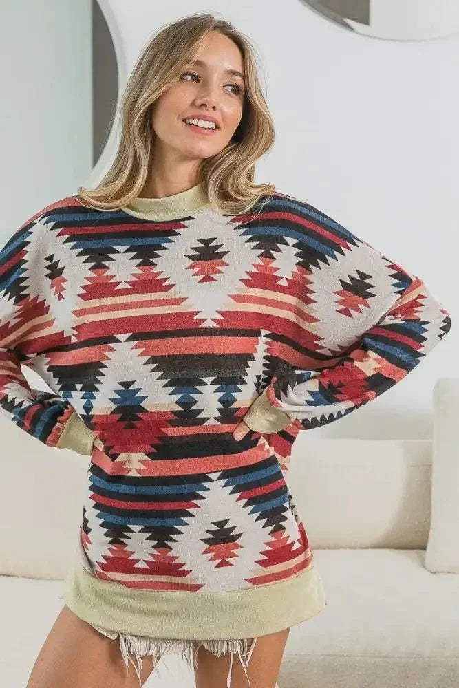 BiBi Aztec Print Mirr Mock Neck Lslv Top - Update AvenueT-ShirtsTrendsi10010065501157210010065501157230656be6915947cb858909218910cb60 - Max - OriginRUST COMBO