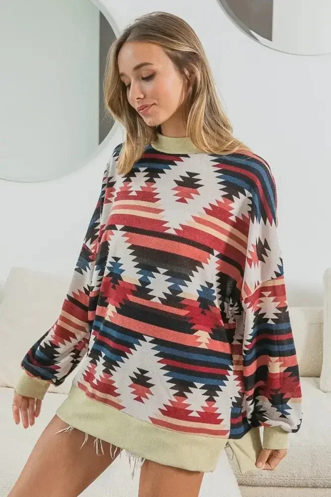 BiBi Aztec Print Mirr Mock Neck Lslv Top - Update AvenueT-ShirtsTrendsi1001006550115721001006550115720258302ebc544c729eb9c4db4dc3bb19 - Max - OriginRUST COMBO