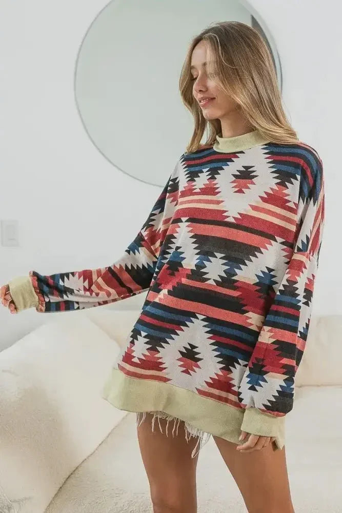 BiBi Aztec Print Mirr Mock Neck Lslv Top - Update AvenueT-ShirtsTrendsi100100655011572100100655011572ad4af226e4474b0ca452e0d1d388c3d9 - Max - OriginRUST COMBO