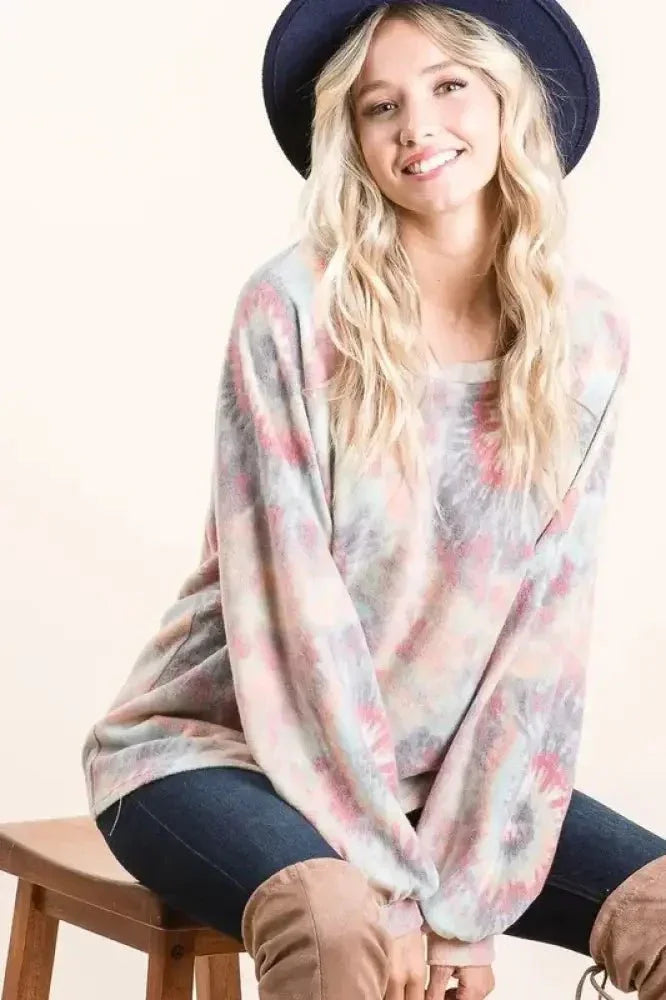BiBi Brushed Tie Dye Print Top with Puff Sleeves - Update AvenueT-ShirtsTrendsi100100572881755100100572881755539d023c3d5342a9b6ccb34084567f35 - Max - OriginTIE DYE