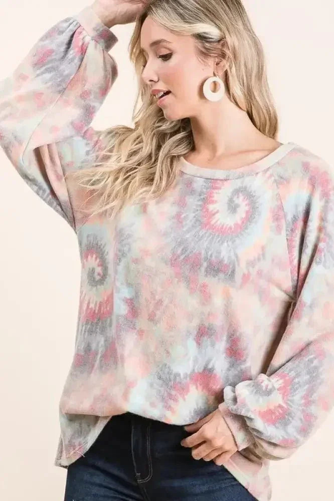 BiBi Brushed Tie Dye Print Top with Puff Sleeves - Update AvenueT-ShirtsTrendsi100100572881755100100572881755fb01b772a1a64fa49a38b944cc660389 - Max - OriginTIE DYE