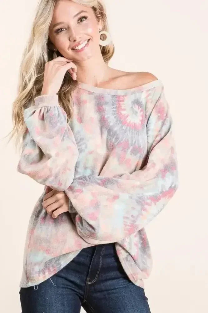 BiBi Brushed Tie Dye Print Top with Puff Sleeves - Update AvenueT-ShirtsTrendsi1001005728817551001005728817553b4728917a974fe19c270d2023ab4017 - Max - OriginTIE DYE