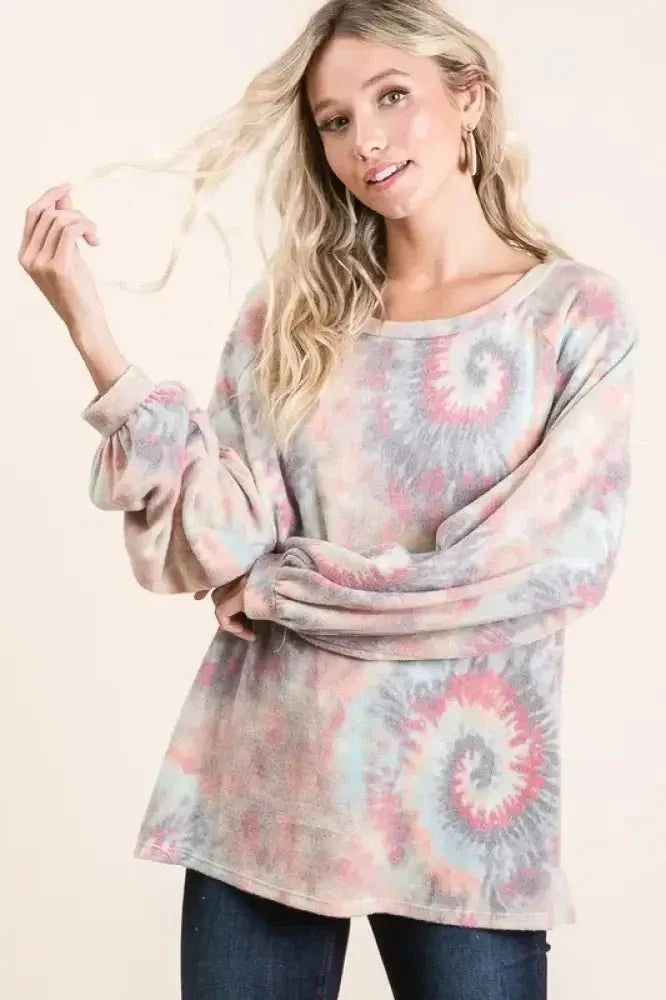 BiBi Brushed Tie Dye Print Top with Puff Sleeves - Update AvenueT-ShirtsTrendsi100100572881755100100572881755bde64a3d8631444c8156566bb3dd779c - Max - OriginTIE DYE
