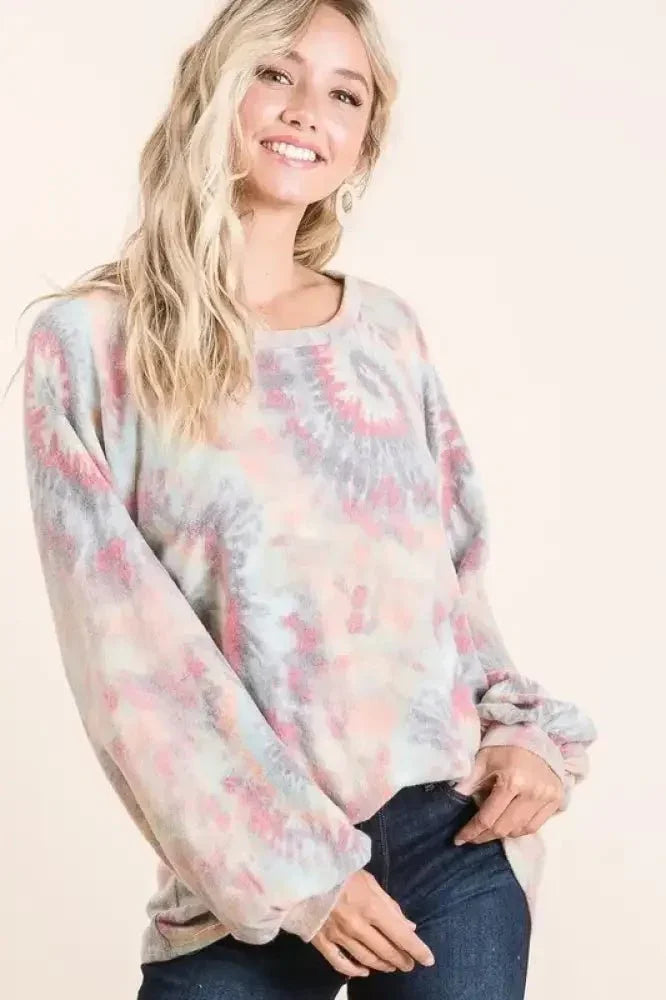 BiBi Brushed Tie Dye Print Top with Puff Sleeves - Update AvenueT-ShirtsTrendsi1001005728817551001005728817559cef992f581b40639a950f45a60a001a - Max - OriginTIE DYE