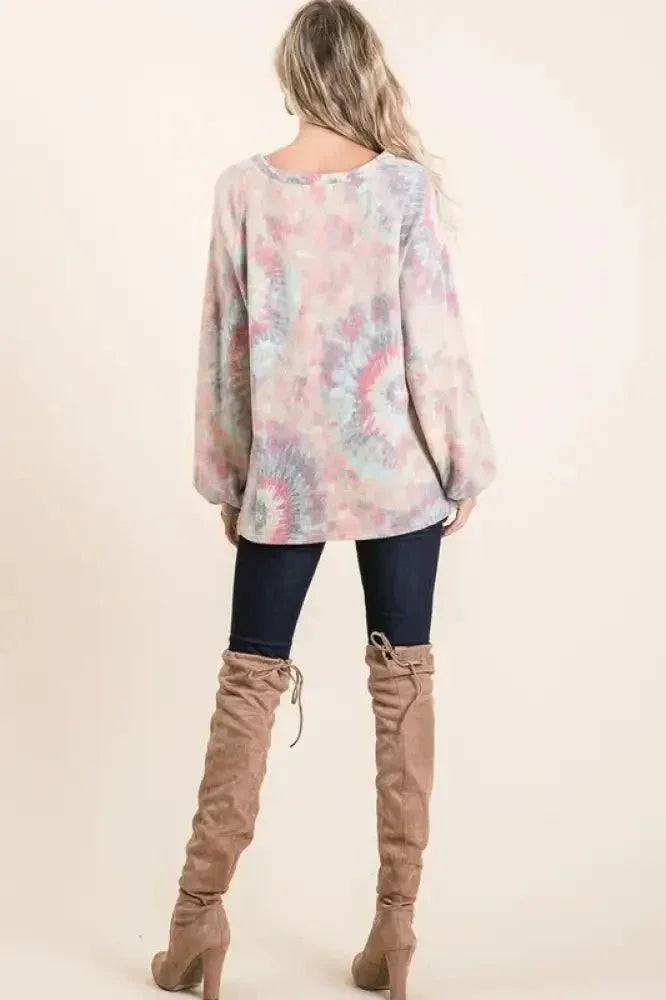 BiBi Brushed Tie Dye Print Top with Puff Sleeves - Update AvenueT-ShirtsTrendsi1001005728817551001005728817558fca15db788b4f8db811fcde13f6fc45 - Max - OriginTIE DYE