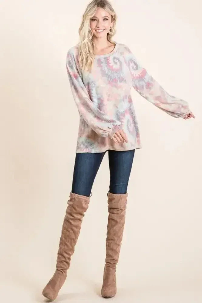 BiBi Brushed Tie Dye Print Top with Puff Sleeves - Update AvenueT-ShirtsTrendsi100100572881755100100572881755123453489b7642ad8b916c3314194600 - Max - OriginTIE DYE