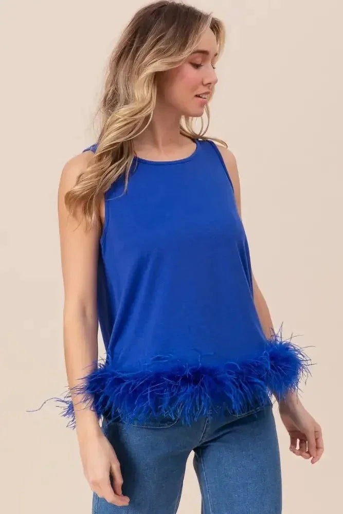 BiBi French Terry Faux Feather Bottom Back Tied Top - Update AvenueTrendsi1001002208819051001002208819052d1f604d571641198e7d97c02469dc4e - Max - OriginROYAL