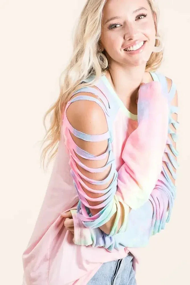 BiBi Jersey Knit Top with Tie Dye Laser Cut Sleeves - Update AvenueT-ShirtsTrendsi100100533541628100100533541628f386aeb4 - ade7 - 4f07 - 8e75 - 9f35065fecf5 - Max - OriginBLUSH