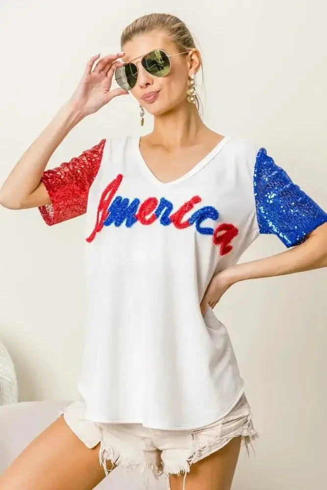 BiBi Metallic Letter V - neck Sequin Sleeves Top - Update AvenueT-ShirtsTrendsi100100014911289100100014911289be2bdce63a5441eba7e18ceeb7e7cda5 - Max - OriginOFF WHITE