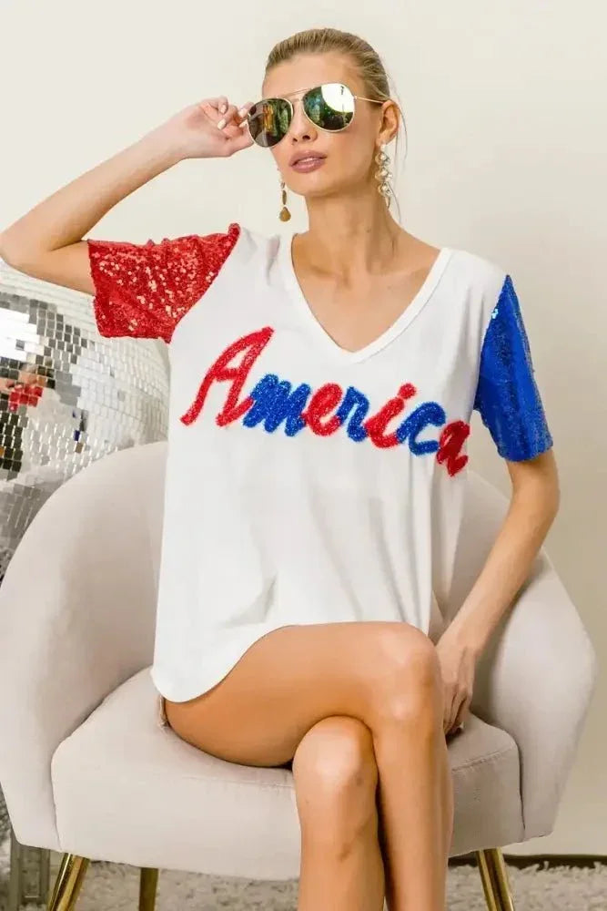 BiBi Metallic Letter V - neck Sequin Sleeves Top - Update AvenueT-ShirtsTrendsi1001000149112891001000149112890d84ce98e7da473b9bc101f5511beb29 - Max - OriginOFF WHITE