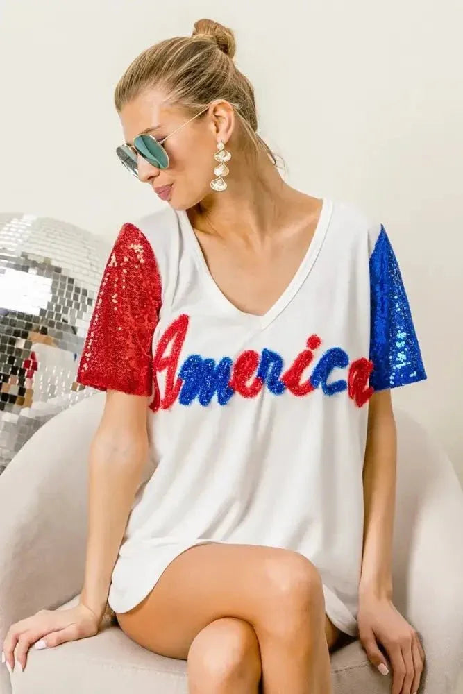 BiBi Metallic Letter V - neck Sequin Sleeves Top - Update AvenueT-ShirtsTrendsi10010001491128910010001491128934832315bfe747e0922a70d75bb44ecf - Max - OriginOFF WHITE