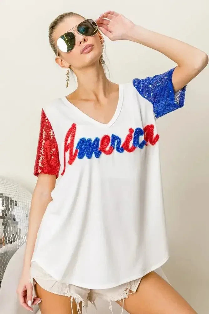 BiBi Metallic Letter V - neck Sequin Sleeves Top - Update AvenueT-ShirtsTrendsi100100014911289100100014911289201cdf43b6b145039d98e666bcf5c41e - Max - OriginOFF WHITE