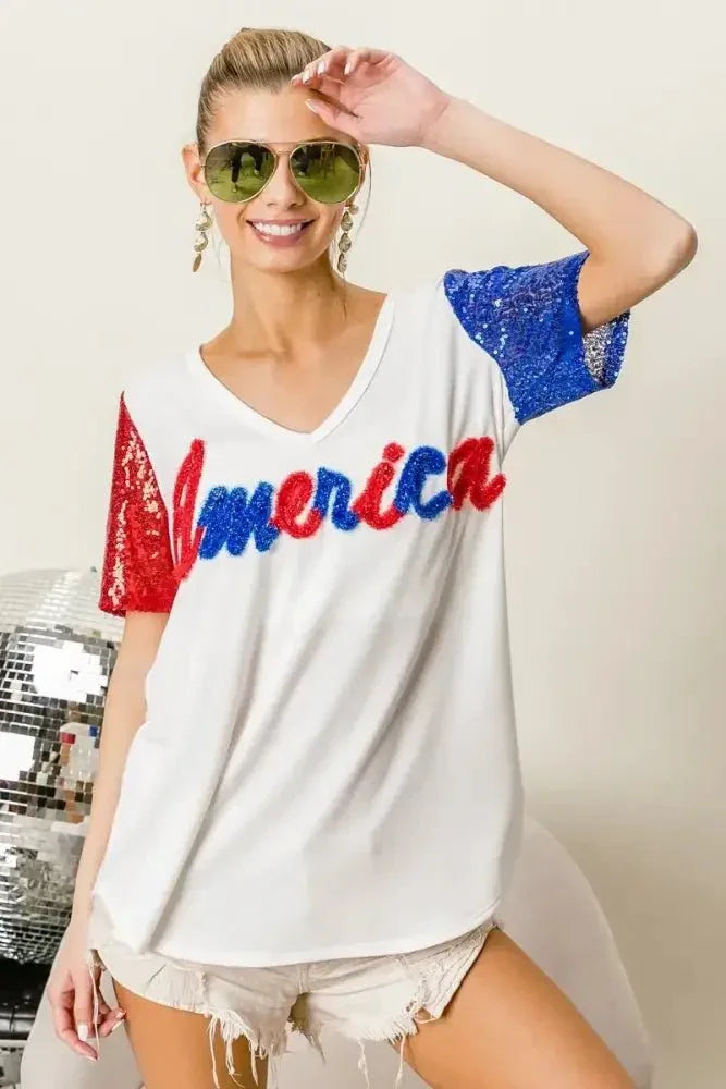 BiBi Metallic Letter V - neck Sequin Sleeves Top - Update AvenueT-ShirtsTrendsi100100014911289100100014911289361bd8b1255c49378bedcd985460c33b - Max - OriginOFF WHITE