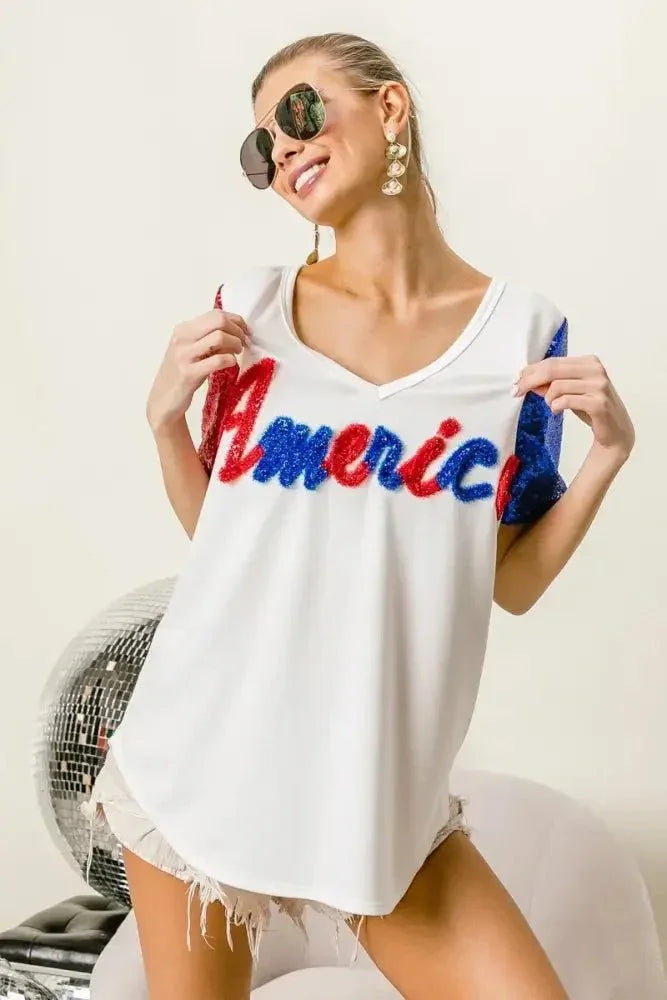 BiBi Metallic Letter V - neck Sequin Sleeves Top - Update AvenueT-ShirtsTrendsi100100014911289100100014911289d6707a5ccae24ed7911651c8227f05fa - Max - OriginOFF WHITE